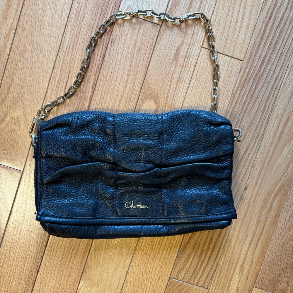 Cole Haan, black leather handbag, removable chain strap, VGUC - Picture 12 of 12